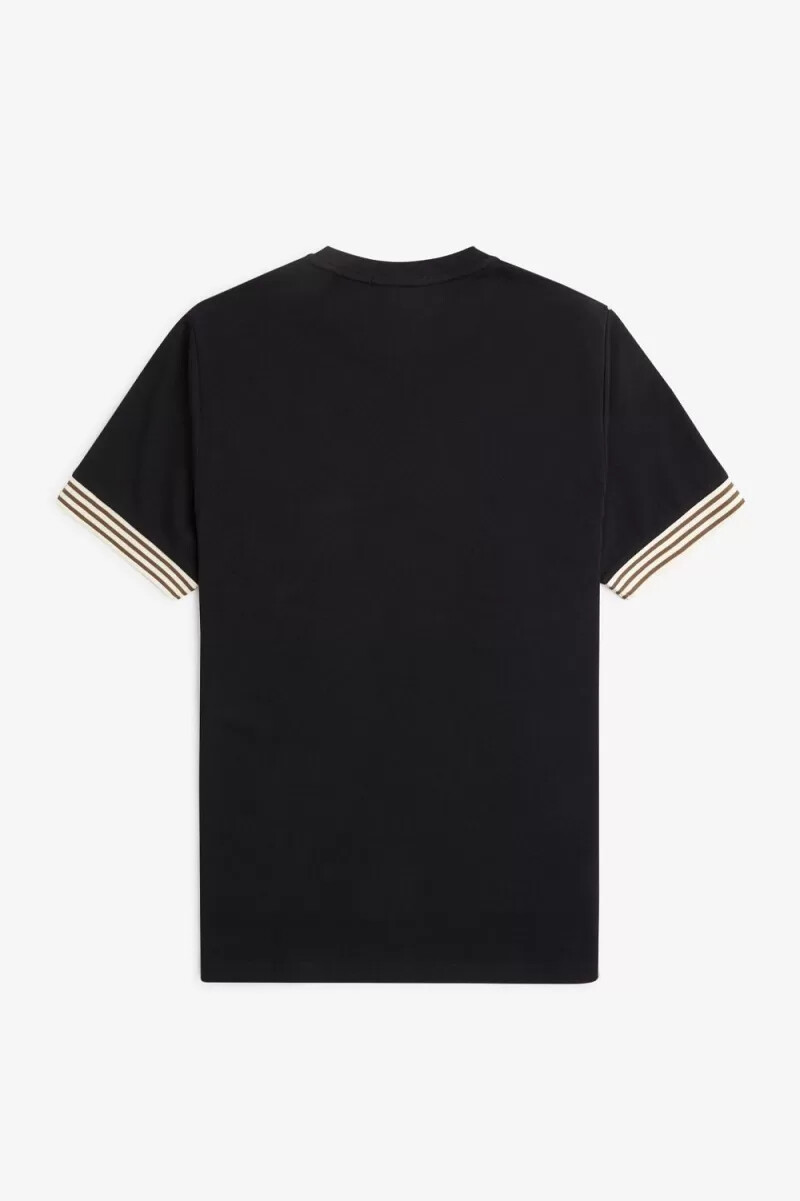 fred perry herren-t-shirt mit streifen am bündchen schwarz