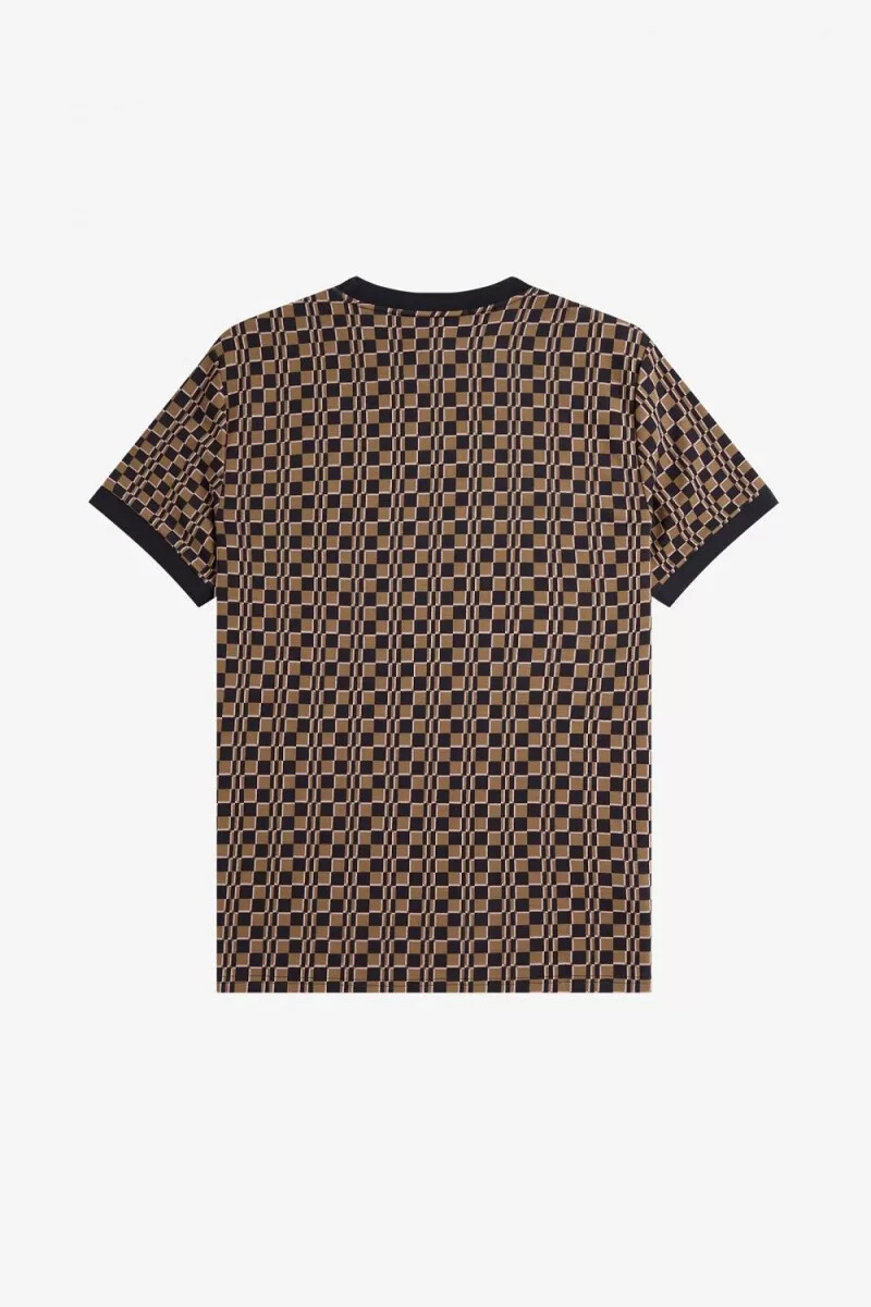 fred perry glitch chequerboard herren-t-shirt braun marineblau