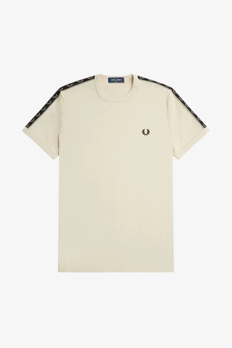 fred perry herren-t-shirt mit kontrastband farbe haferflocken warmgrau
