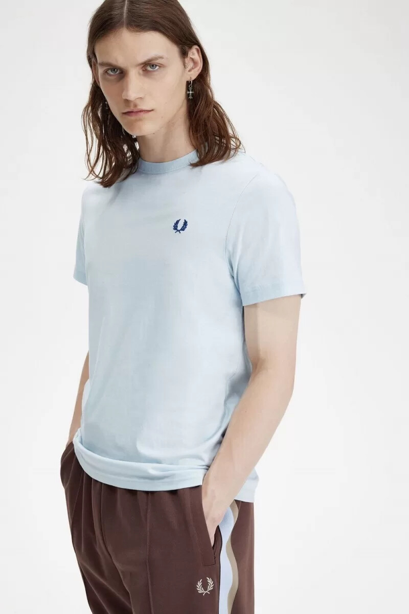 fred perry herren-t-shirt mit rundhalsausschnitt hellblau mitternachtsblau