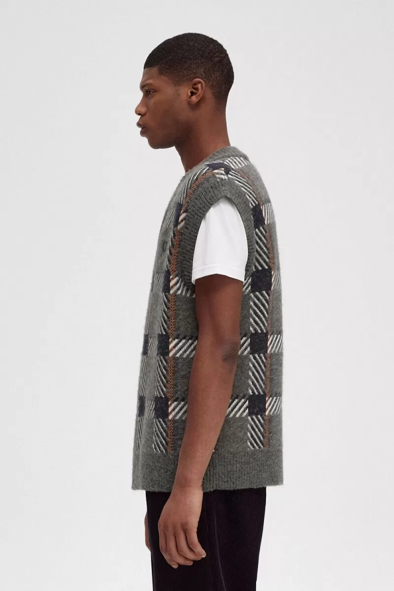 fred perry glitch tartan strick-tanktops für herren feldgrün