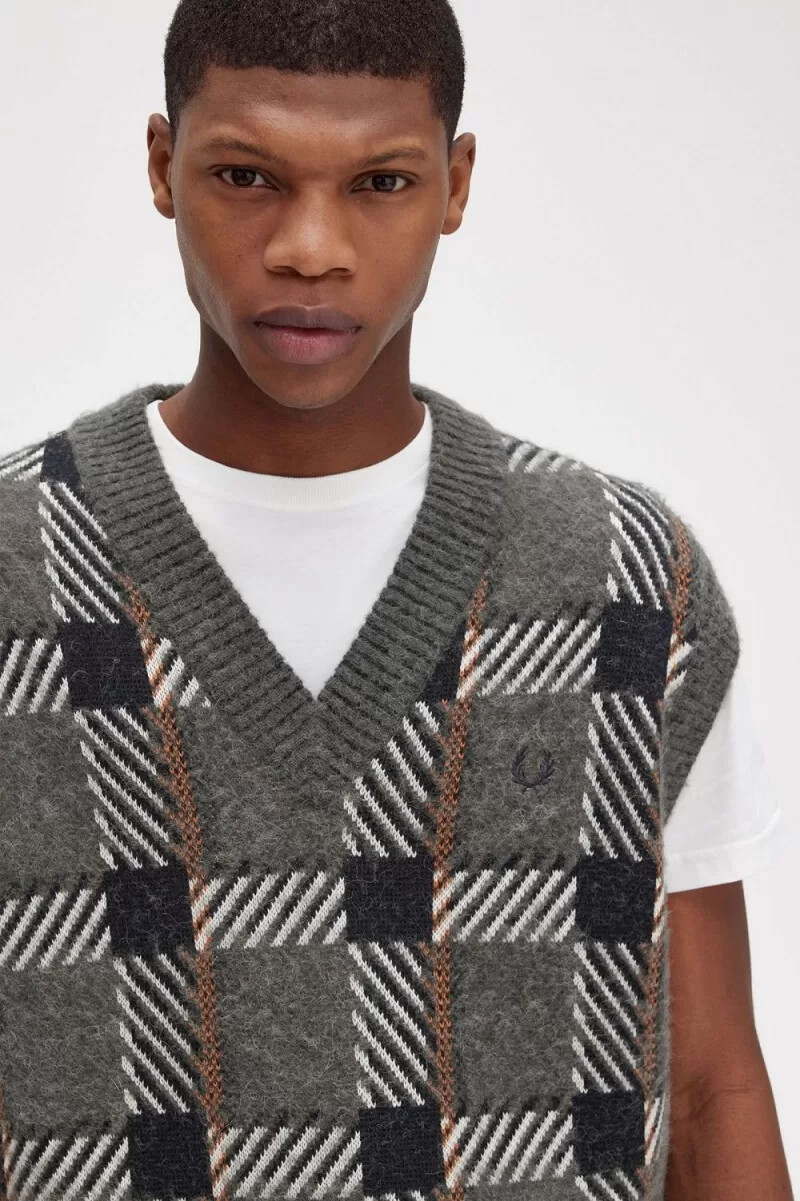 fred perry glitch tartan strick-tanktops für herren feldgrün