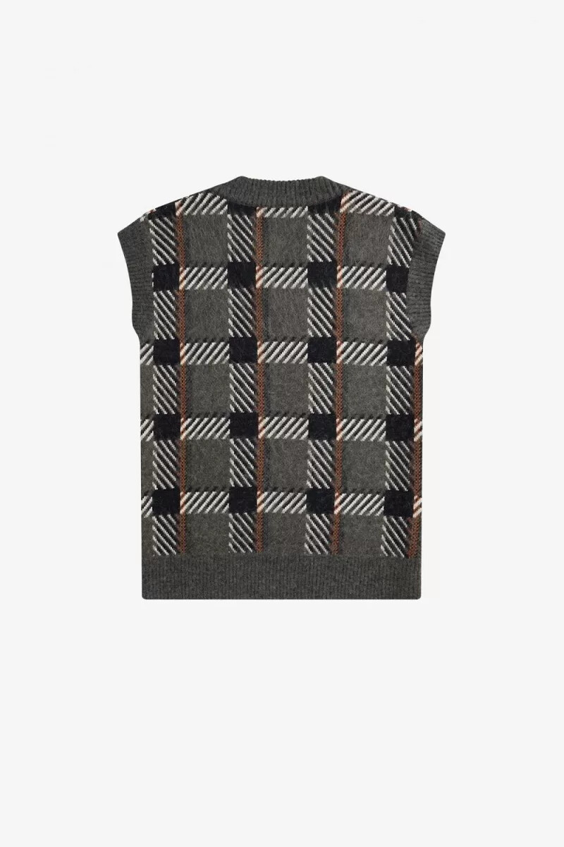 fred perry glitch tartan strick-tanktops für herren feldgrün