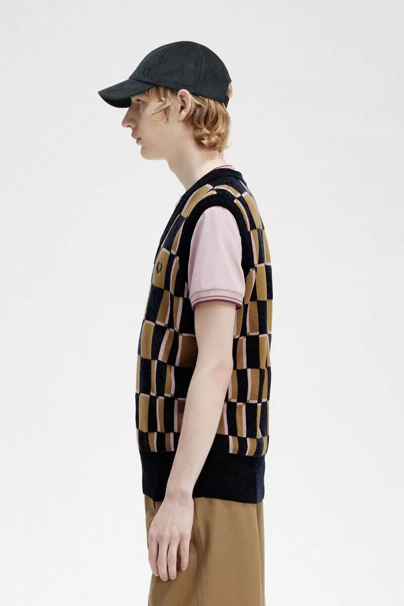 fred perry glitch chequerboard herren-tanktops braun marineblau