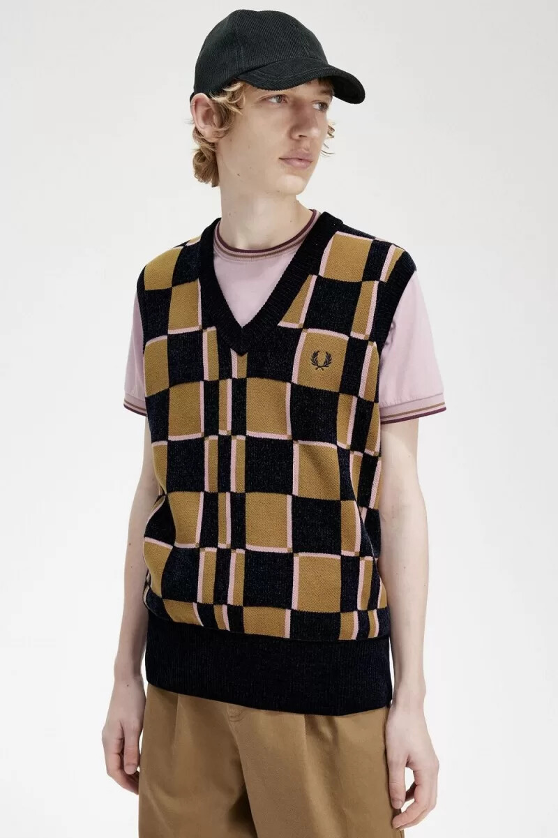 fred perry glitch chequerboard herren-tanktops braun marineblau