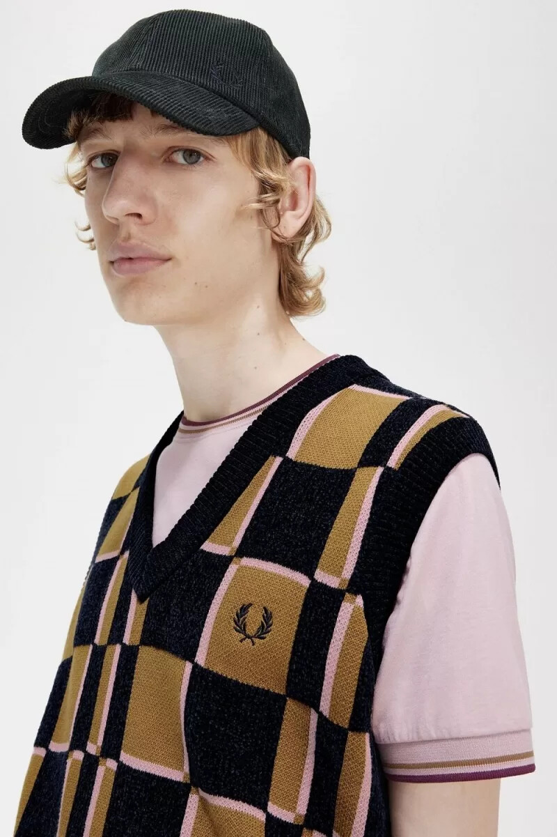 fred perry glitch chequerboard herren-tanktops braun marineblau