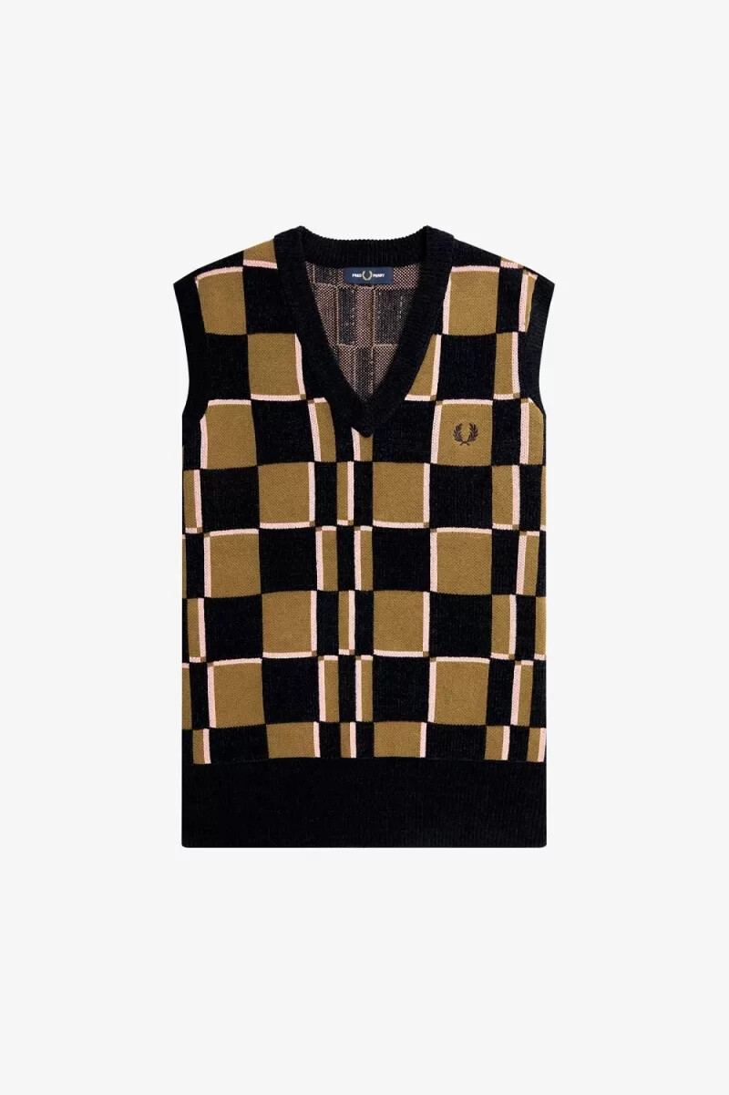 fred perry glitch chequerboard herren-tanktops braun marineblau