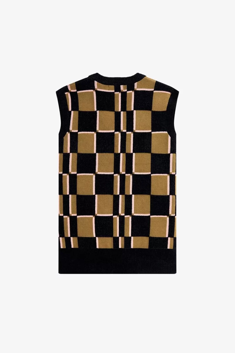 fred perry glitch chequerboard herren-tanktops braun marineblau