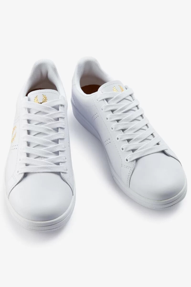 fred perry b721 herren-tennisschuhe weiß metallic gold