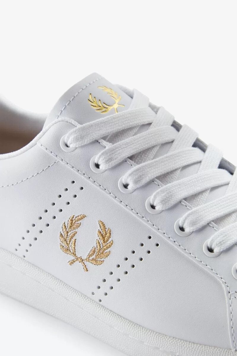 fred perry b721 herren-tennisschuhe weiß metallic gold
