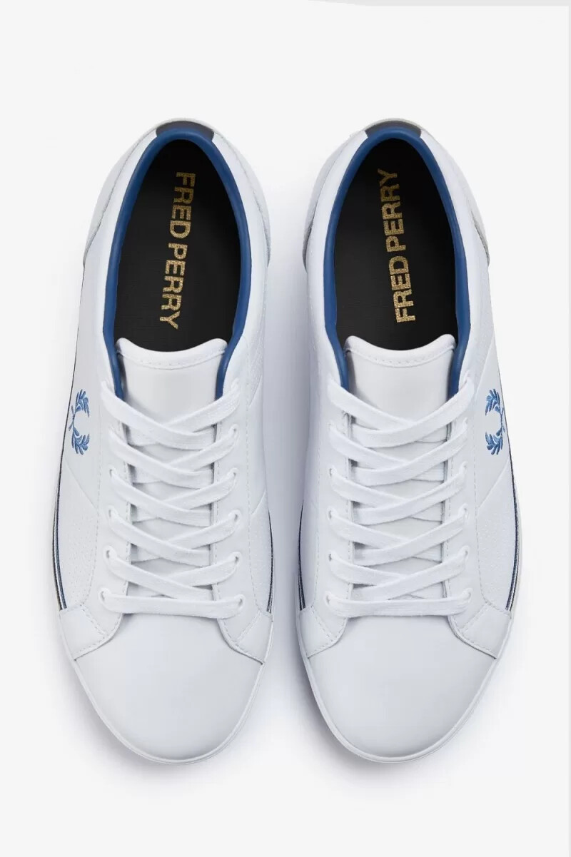 fred perry perforierte baseline herren-tennisschuhe weiß mitternachtsblau